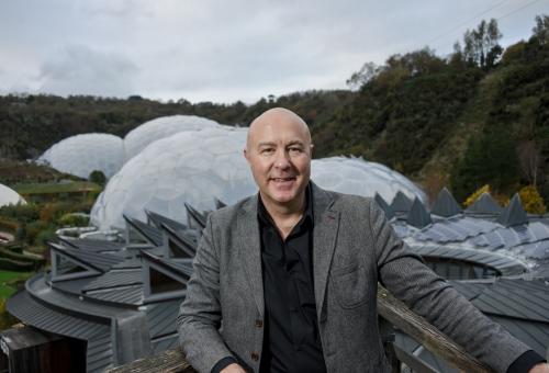 Andy Jasper stood in front of the Eden Project Biomes